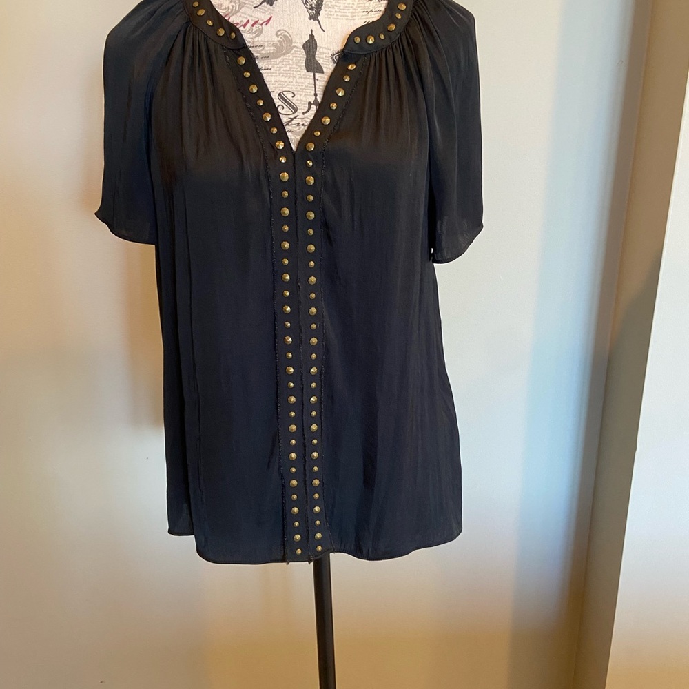 Vince Camuto Black Blouse with Gold Studded Trim